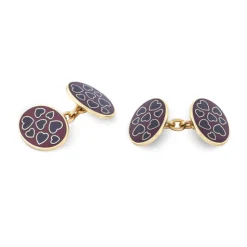 9ct Yellow Gold Red And Black Enamel Heart Design Chain Link Cufflinks