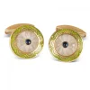 18ct Yellow Gold Round Cufflinks with Lime Green Border & Crystal and