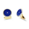 9ct Yellow Gold Round Cufflinks With Royal Blue Enamel & Diamond Centr