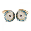 18ct Yellow Gold Round Cufflinks with Blue Border & Crystal and Sapphi