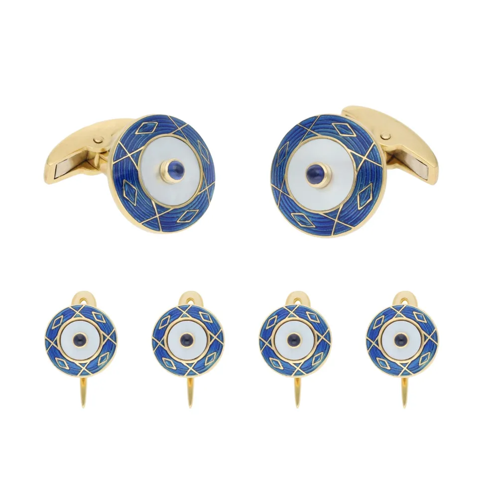18ct Yellow Gold Royal Blue And Sapphire Dress Set