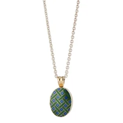 18ct Yellow Gold Royal Blue And Dark Green Enamel Pattern Locket