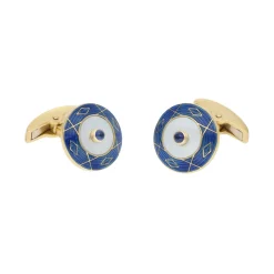 18ct Yellow Gold Royal Blue Enamel And Sapphire Cufflinks