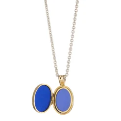 18ct Yellow Gold Royal Blue And Dark Green Enamel Pattern Locket