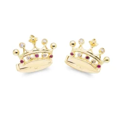 18ct Yellow Gold Ruby and Diamond Crown Cufflinks
