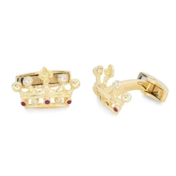 18ct Yellow Gold Ruby and Diamond Crown Cufflinks