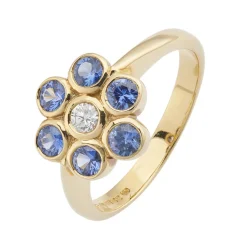 18ct Yellow Gold Sapphire and Diamond Cluster Ring