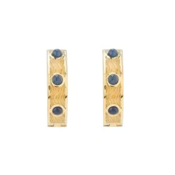 18ct Yellow Gold Sapphire And Clear Enamel Hoop Earrings
