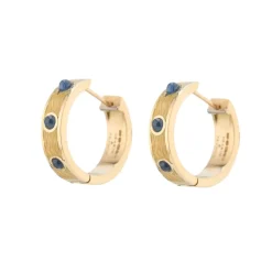 18ct Yellow Gold Sapphire And Clear Enamel Hoop Earrings