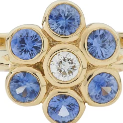 18ct Yellow Gold Sapphire and Diamond Cluster Ring