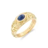18ct Yellow Gold Sapphire Gypsy Ring With Scrolling Sides