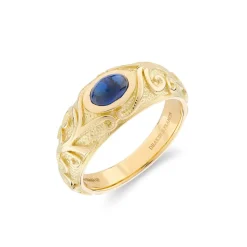 18ct Yellow Gold Sapphire Gypsy Ring With Scrolling Sides