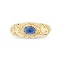 18ct Yellow Gold Sapphire Gypsy Ring With Scrolling Sides