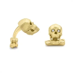 18ct Yellow Gold Skull Cufflinks with Popping Diamond Eyes