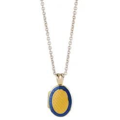 18ct Yellow Gold Small Royal Blue And Clear Enamel Locket
