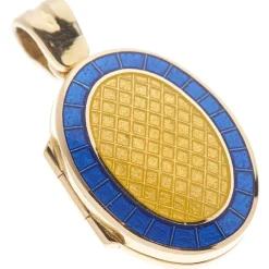 18ct Yellow Gold Small Royal Blue And Clear Enamel Locket