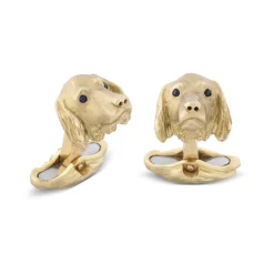 18ct Yellow Gold Spaniel Cufflinks With Sapphire Eyes