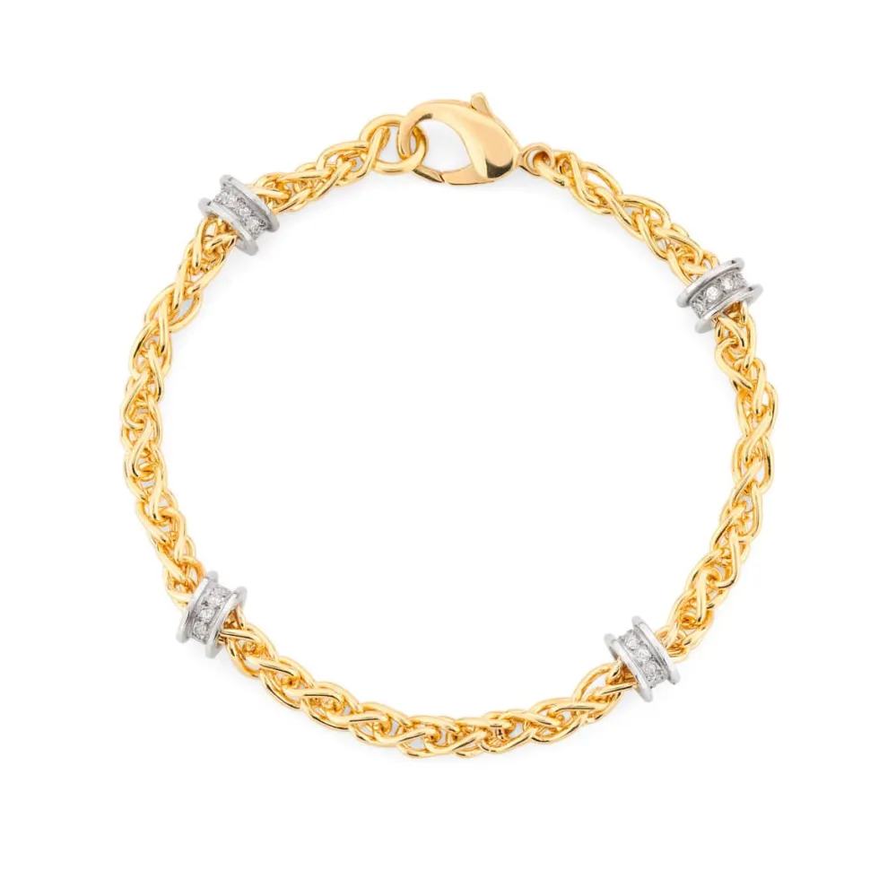18ct Yellow Gold Spiga Chain Bracelet With White Gold Diamond Rondels