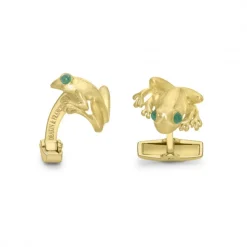 18ct Yellow Gold Tree Frog Cufflinks with Emerald Eyes