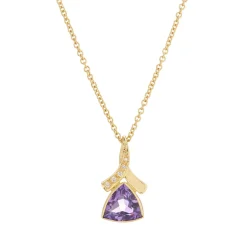 18ct Yellow Gold Trilliant Cut Amethyst And Diamond Pendant