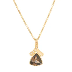 18ct Yellow Gold Trilliant Cut Smoky Quartz And Diamond Pendant