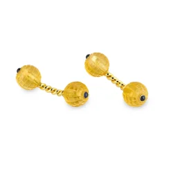 18ct Yellow Gold Twisted Bar Cufflinks With Citrine And Sapphire Beads