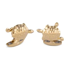 18ct Yellow Gold Walking Tortoise Cufflinks With Diamond Eyes