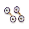9ct Yellow Gold White Mother Of Pearl Chain Link Cufflinks With Sapphi