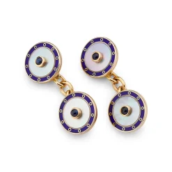 9ct Yellow Gold White Mother Of Pearl Chain Link Cufflinks With Sapphi