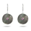 Grey Mother of Pearl Dreamcatcher Earrings with Pink Sapphire Gem