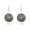 Grey Mother-of-Pearl Dreamcatcher Earrings with Aquamarine Gem