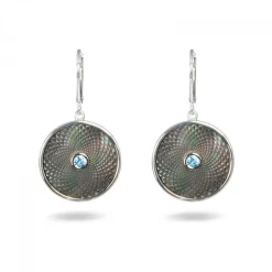 Grey Mother-of-Pearl Dreamcatcher Earrings with Aquamarine Gem