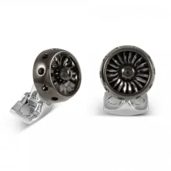 Jet Turbine Engine Cufflinks in Polished Black Rhodium