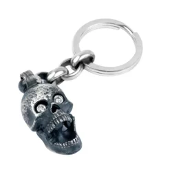 Large Skull Head Keyring with Popping Gem Eyes