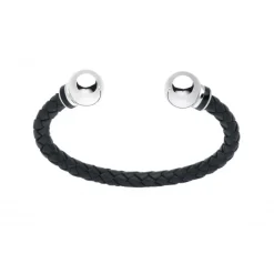 Leather Bangle with Silver Beads