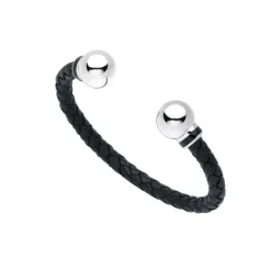 Leather Bangle with Silver Beads