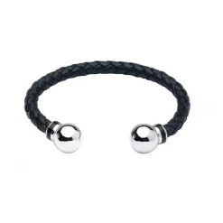 Leather Bangle with Silver Beads
