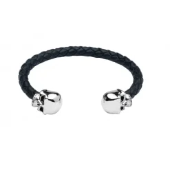 Leather Bangle with Sterling Silver Skull Head Ends