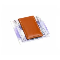 Leather Magnetic Money Clip in Tan
