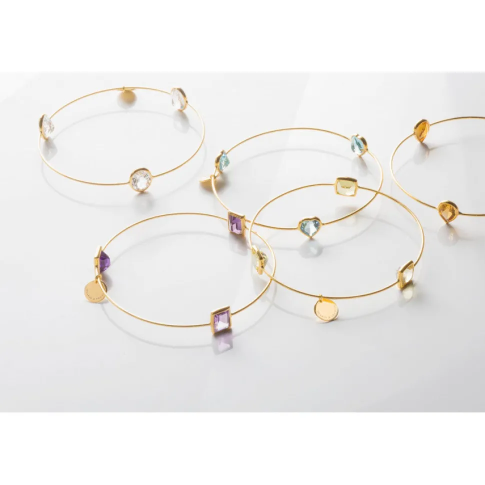 Leora Oval Shaped Gemstone Bangle in Lemon Quartz