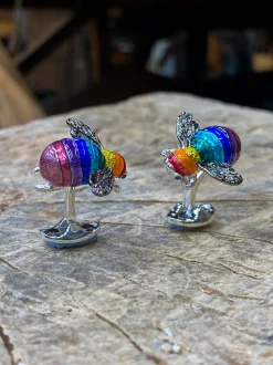 Limited Edition Sterling Silver Rainbow Bumble Bee Cufflinks