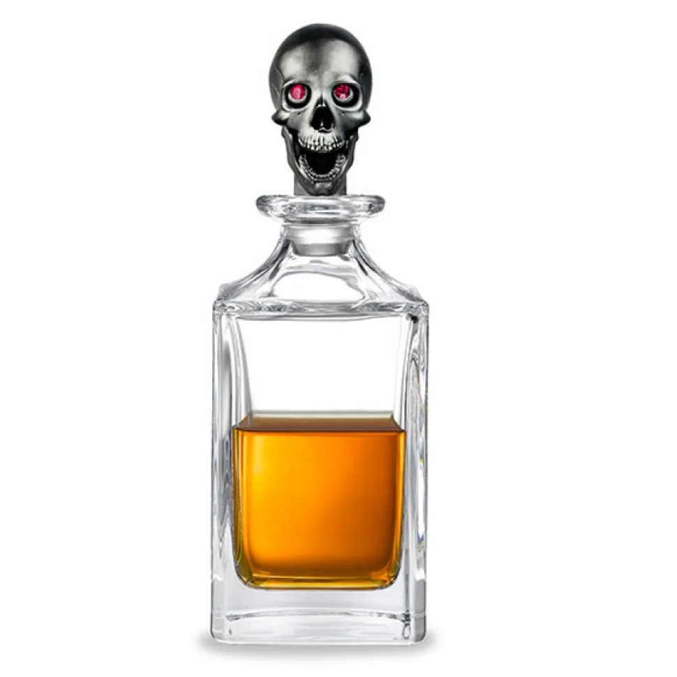 Matte Black Skull Head Crystal Decanter