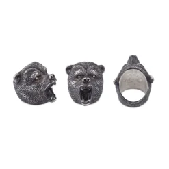 Oxidised Sterling Silver Brave Bear Ring