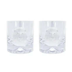 Pair of Glass Tumblers With Engraved Lion