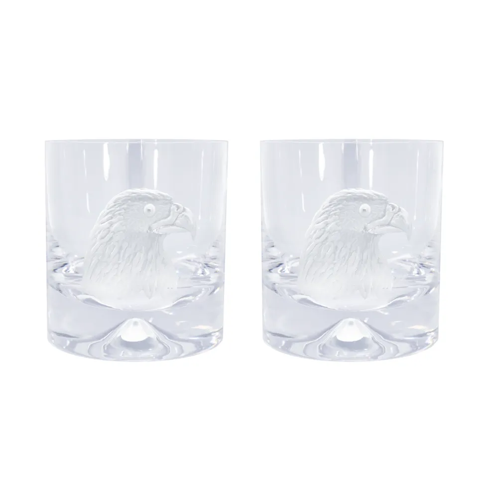 Pair of Glass Tumblers With Engraved Eagle