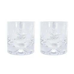 Pair of Glass Tumblers With Engraved Stag