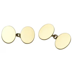 Plain Oval Cufflinks - 9ct Yellow Gold, Medium Weight