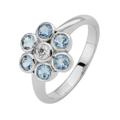 R0433 CLUSTER DIAMOND CENTRE RING; AQUAMARINE