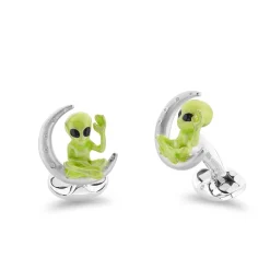 Sterling Silver Alien And Moon Cufflinks