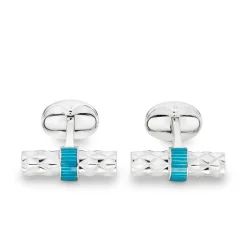 Sterling Silver Bar Cufflinks with Turquoise Enamel Centre